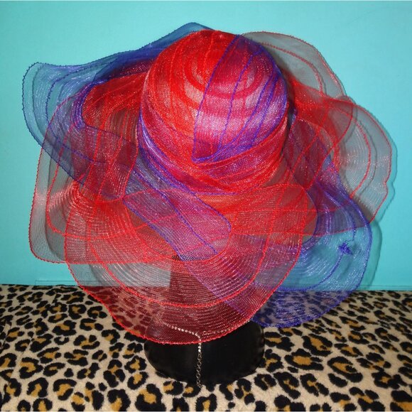 Vintage Purple & Red Sheer Wide Brim Sun Hat summer church hat pinup retro glam main image 12